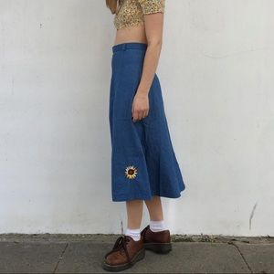 Vintage 70s Sunflower Denim Skirt